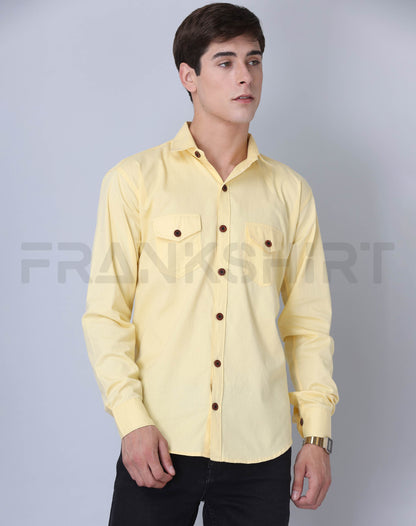 Frankshirt Double Pocket Yellow Solid Tailored Fit Cotton Casual Shirt for Man - Frankshop.in