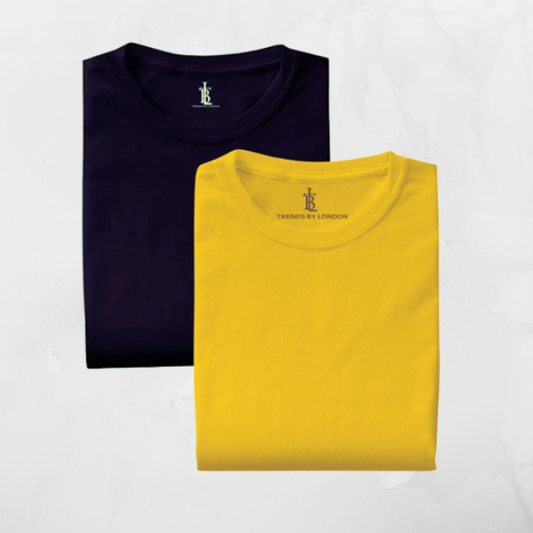 Combo of Half Sleeves 180 GSM T-Shirts for Men Cotton (Navy Blue and Mustard) - Frankshop.in