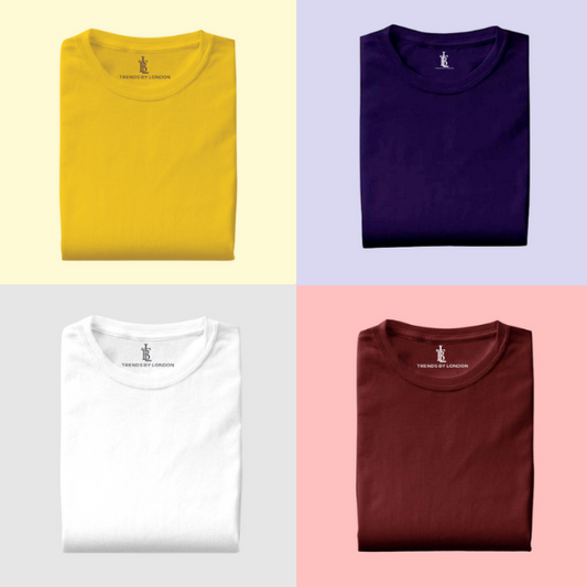 Pack of 4 Half Sleeves T-Shirts for Men 180 GSM (Mustard, Navy Blue,White and Maroon ) - Frankshop.in