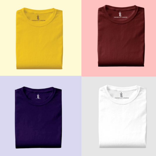 Pack of 4 Half Sleeves T-Shirts for Men 180 GSM (Mustard,Maroon,Navy Blue and White ) - Frankshop.in