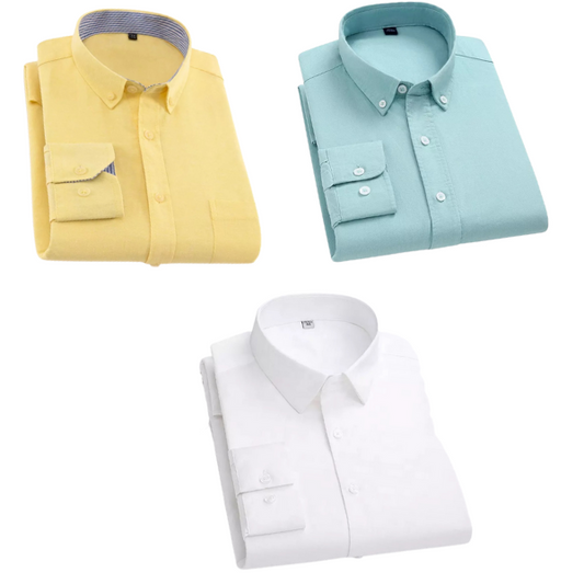 Combo of 3 Cotton Shirt for Man ( Lemon,Pista and White ) - Frankshop.in