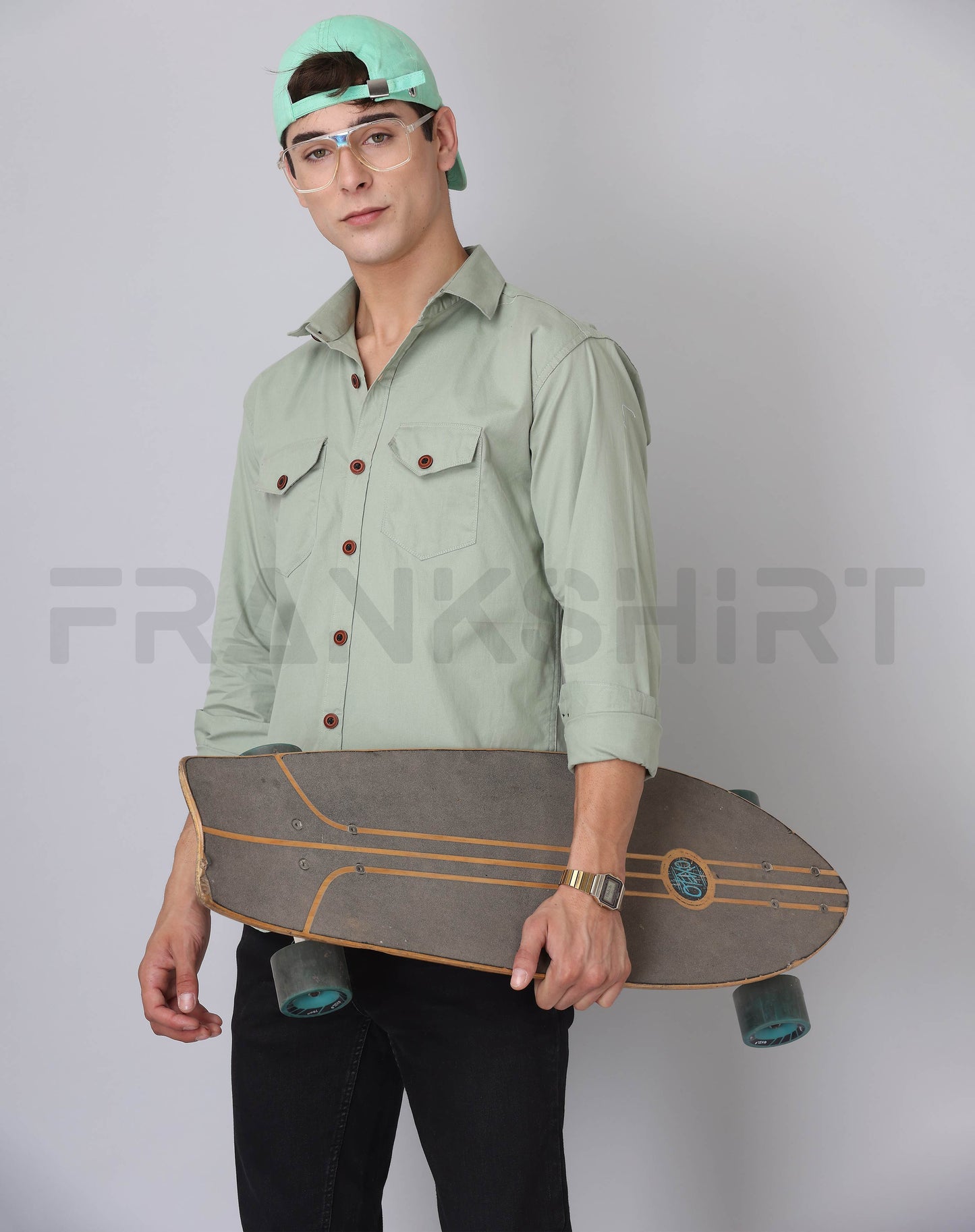 Frankshirt Double Pocket Pista Solid Tailored Fit Cotton Casual Shirt for Man