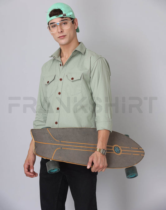 Frankshirt Double Pocket Pista Solid Tailored Fit Cotton Casual Shirt for Man - Frankshop.in