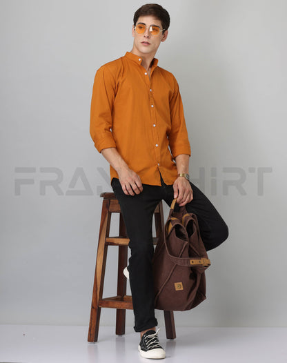 Frankshirt Chinese Collar Mustard Tailored Fit Cotton Casual Shirt for Man - Frankshop.in