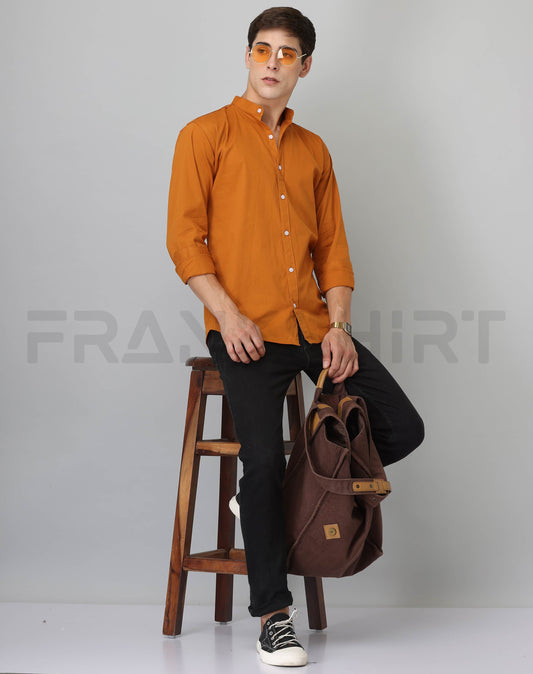 Frankshirt Chinese Collar Mustard Tailored Fit Cotton Casual Shirt for Man - Frankshop.in