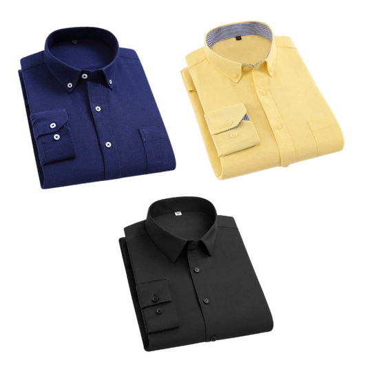 Combo of 3 Cotton Shirt for Man ( Navy Blue,Lemon and Black ) - Frankshop.in