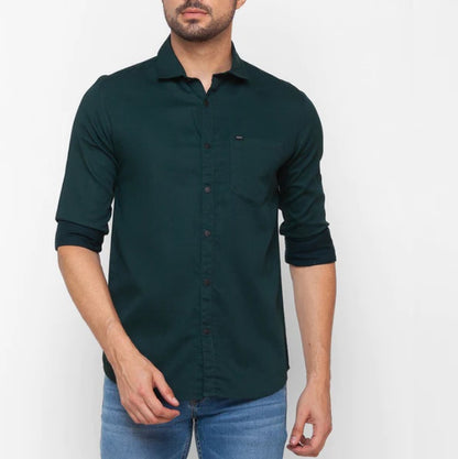 Plain Cotton Blend Solid Shirts (Bottle Green) - Frankshop.in