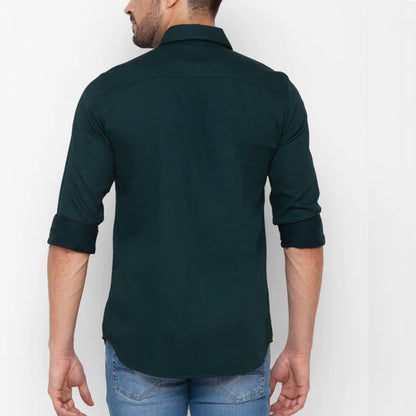 Premium Cotton Blend Solid Shirts (Bottle Green) - Frankshop.in