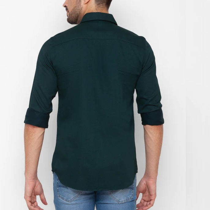 Plain Cotton Blend Solid Shirts (Bottle Green) - Frankshop.in