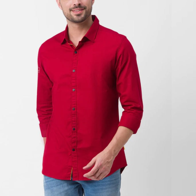 New Cotton Blend Solid Shirts (Red) - Frankshop.in