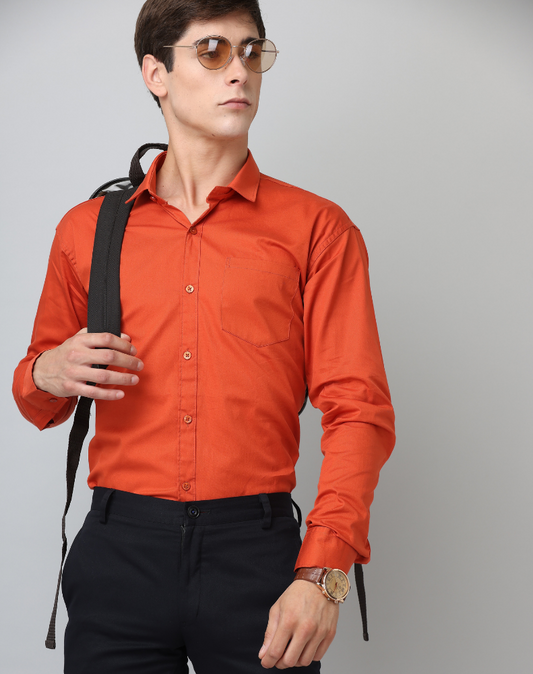 Frankshirt Orange Solid Tailored Fit Cotton Casual Shirt for Man - Frankshop.in