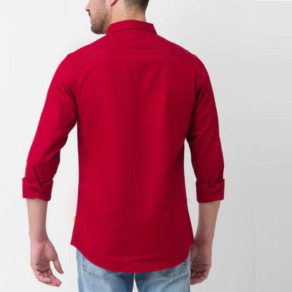 New Cotton Blend Solid Shirts (Red) - Frankshop.in