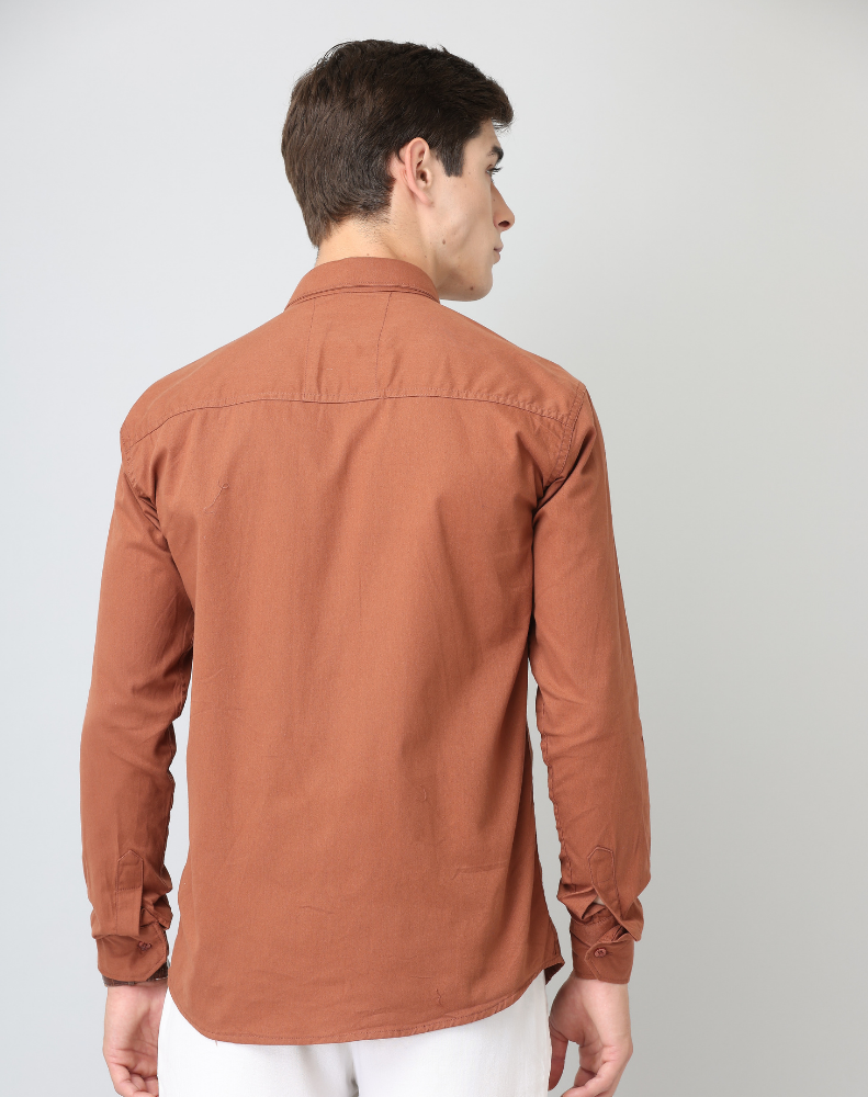 Frankshirt Men Dusty Brown Solid Tailored Fit Cotton Casual Shirt - Frankshop.in