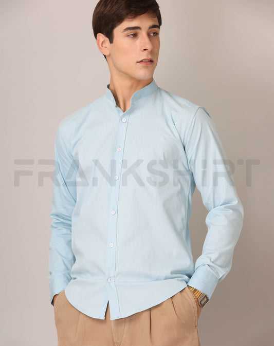 Frankshirt Chinese Collar Light Blue Tailored Fit Cotton Casual Shirt for Man - Frankshop.in