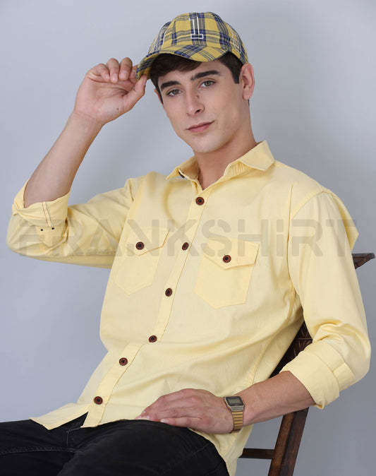 Frankshirt Double Pocket Yellow Solid Tailored Fit Cotton Casual Shirt for Man - Frankshop.in