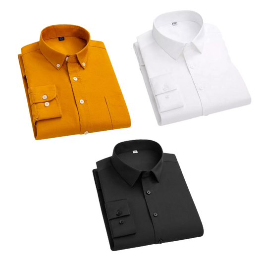 Combo of 3 Cotton Shirt for Man ( Mustard, White and Black ) - Frankshop.in