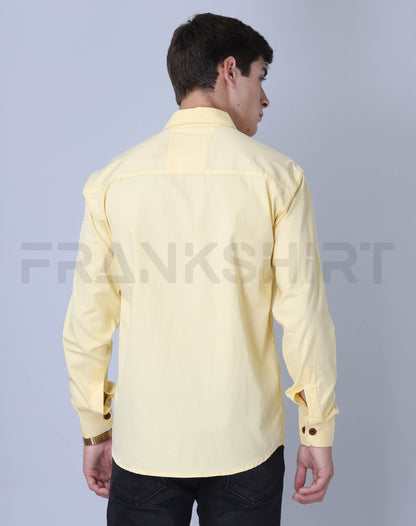 Frankshirt Double Pocket Yellow Solid Tailored Fit Cotton Casual Shirt for Man - Frankshop.in