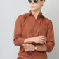 Frankshirt Men Dusty Brown Solid Tailored Fit Cotton Casual Shirt - Frankshop.in