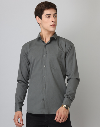 Frankshirt Dark Grey Solid Tailored Fit Cotton Casual Shirt for Man - Frankshop.in