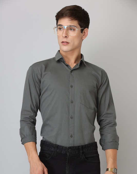 Frankshirt Dark Grey Solid Tailored Fit Cotton Casual Shirt for Man - Frankshop.in