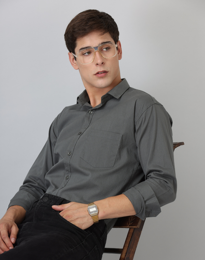 Frankshirt Dark Grey Solid Tailored Fit Cotton Casual Shirt for Man - Frankshop.in