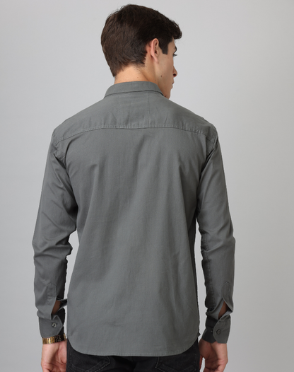 Frankshirt Dark Grey Solid Tailored Fit Cotton Casual Shirt for Man - Frankshop.in