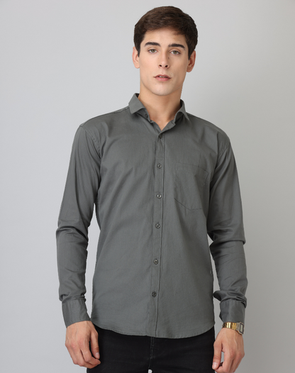 Frankshirt Dark Grey Solid Tailored Fit Cotton Casual Shirt for Man - Frankshop.in