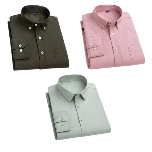 Combo of 3 Cotton Shirt for Man ( Mehandi,Pink and Pista ) - Frankshop.in