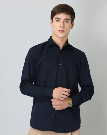 Frankshirt Navy Blue Solid Tailored Fit Cotton Casual Shirt for Man - Frankshop.in