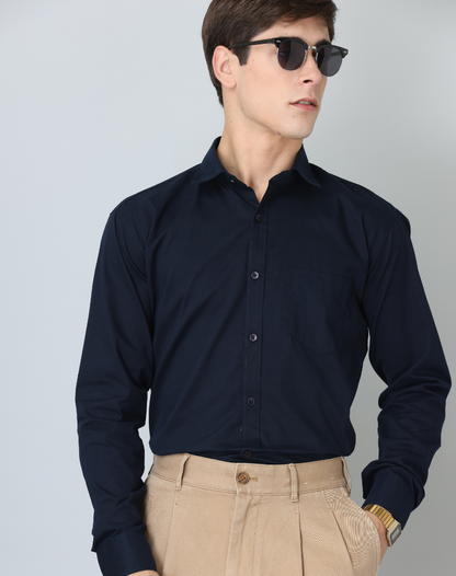 Frankshirt Navy Blue Solid Tailored Fit Cotton Casual Shirt for Man - Frankshop.in