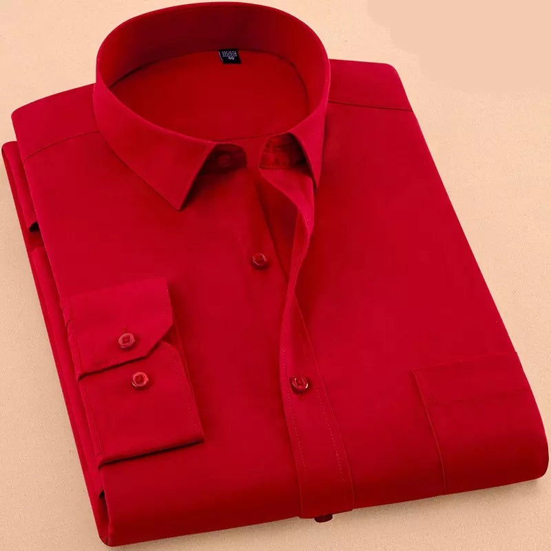 New Cotton Blend Solid Shirts (Red) - Frankshop.in