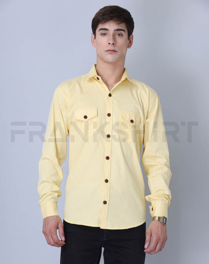 Frankshirt Double Pocket Yellow Solid Tailored Fit Cotton Casual Shirt for Man - Frankshop.in