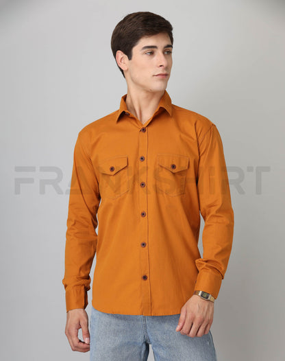 Frankshirt Double Pocket Mustard Solid Tailored Fit Cotton Casual Shirt for Man - Frankshop.in