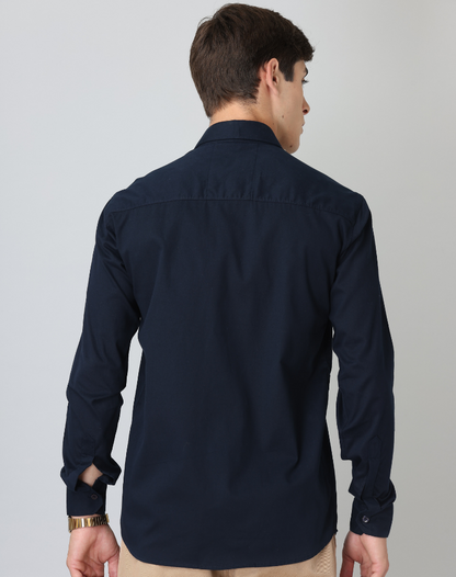 Frankshirt Navy Blue Solid Tailored Fit Cotton Casual Shirt for Man - Frankshop.in