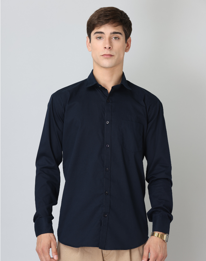 Frankshirt Navy Blue Solid Tailored Fit Cotton Casual Shirt for Man - Frankshop.in