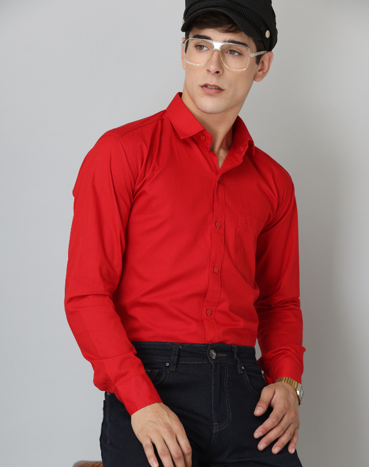 Frankshirt Red Solid Tailored Fit Cotton Casual Shirt for Man - Frankshop.in