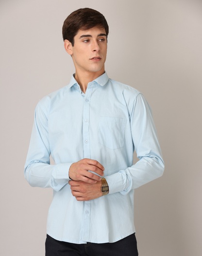 Frankshirt Light Blue Solid Tailored Fit Cotton Casual Shirt for Man - Frankshop.in