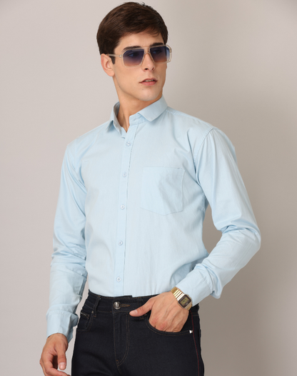 Frankshirt Light Blue Solid Tailored Fit Cotton Casual Shirt for Man - Frankshop.in