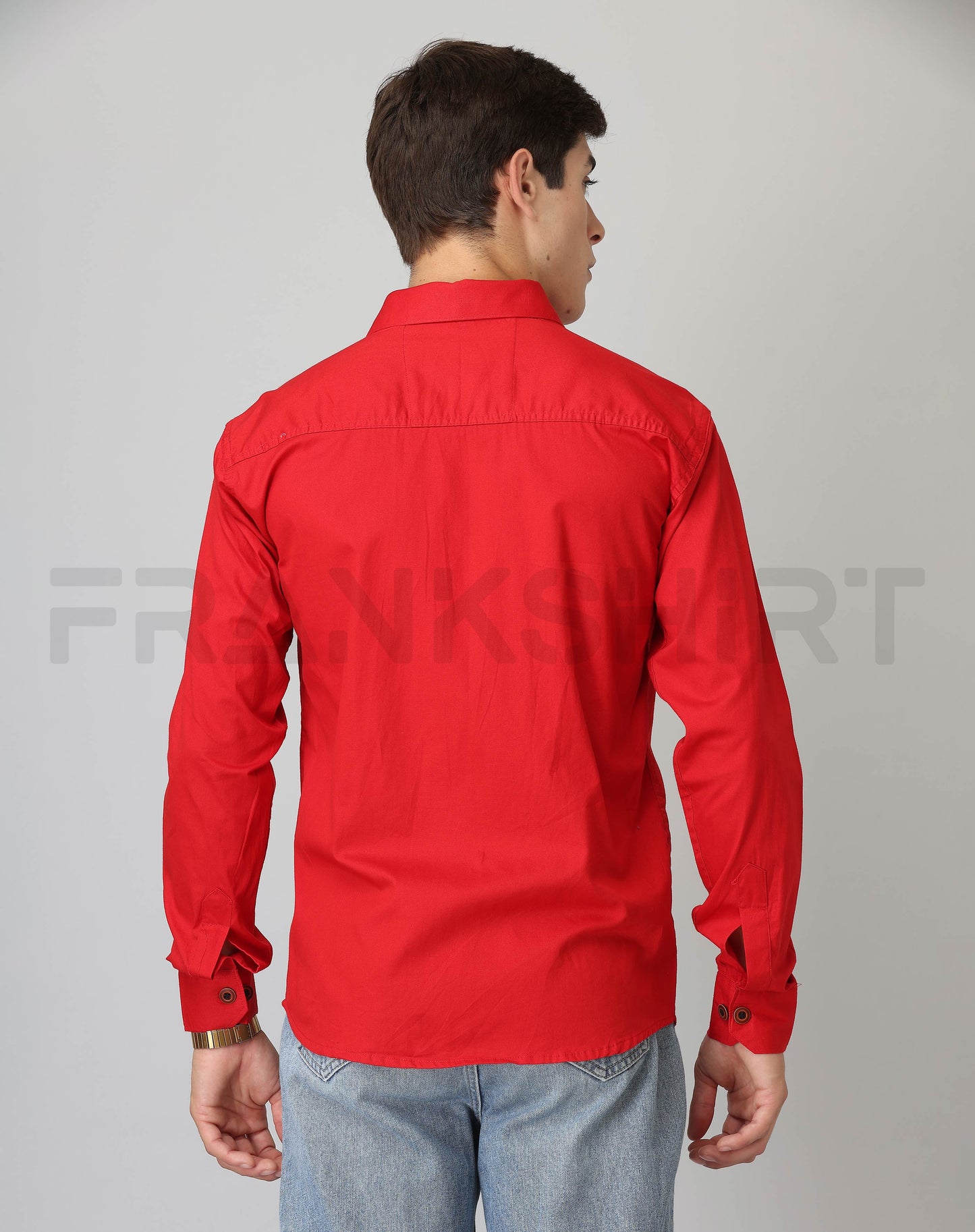 Frankshirt Double Pocket Red Solid Tailored Fit Cotton Casual Shirt for Man