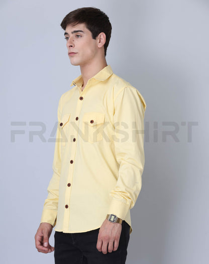 Frankshirt Double Pocket Yellow Solid Tailored Fit Cotton Casual Shirt for Man - Frankshop.in