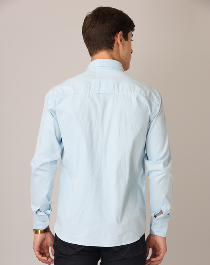 Frankshirt Light Blue Solid Tailored Fit Cotton Casual Shirt for Man - Frankshop.in