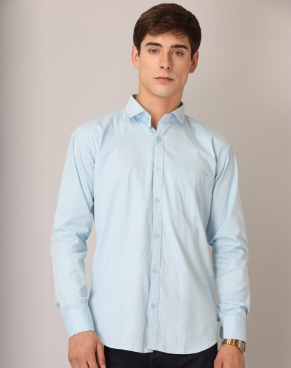 Frankshirt Light Blue Solid Tailored Fit Cotton Casual Shirt for Man - Frankshop.in