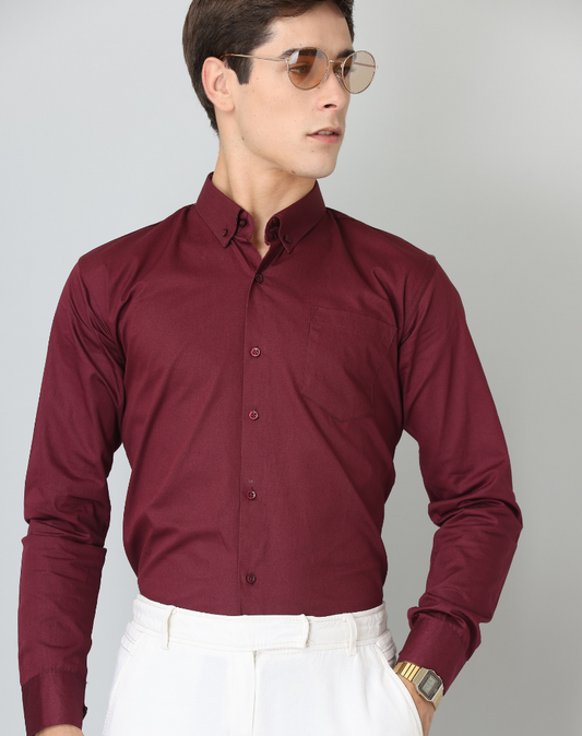 Frankshirt Maroon Solid Tailored Fit Cotton Casual Shirt for Man - Frankshop.in