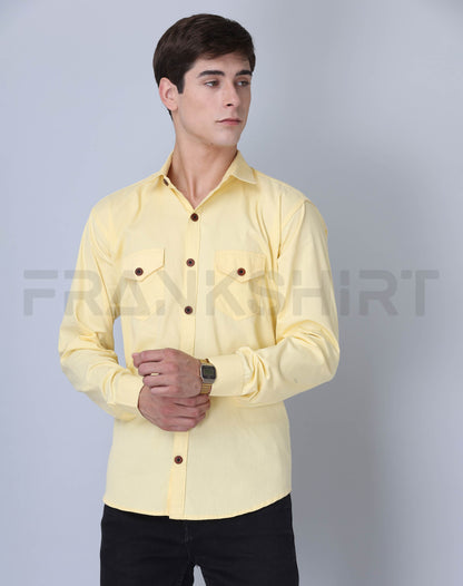 Frankshirt Double Pocket Yellow Solid Tailored Fit Cotton Casual Shirt for Man - Frankshop.in