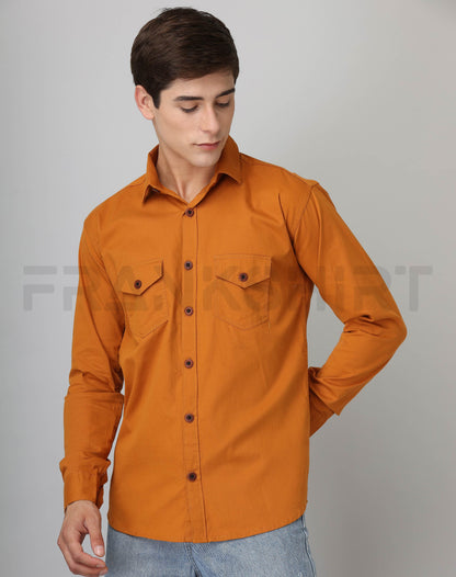 Frankshirt Double Pocket Mustard Solid Tailored Fit Cotton Casual Shirt for Man - Frankshop.in