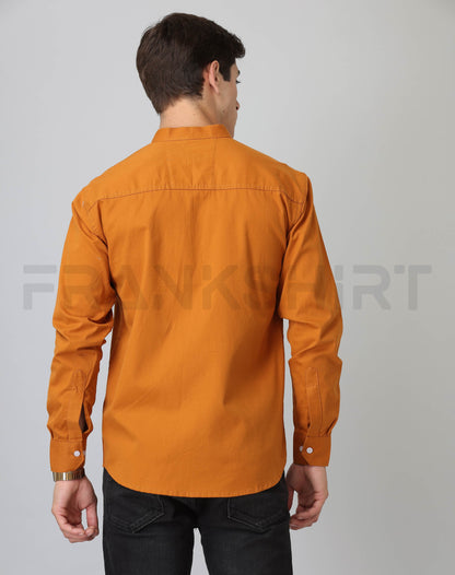 Frankshirt Chinese Collar Mustard Tailored Fit Cotton Casual Shirt for Man - Frankshop.in