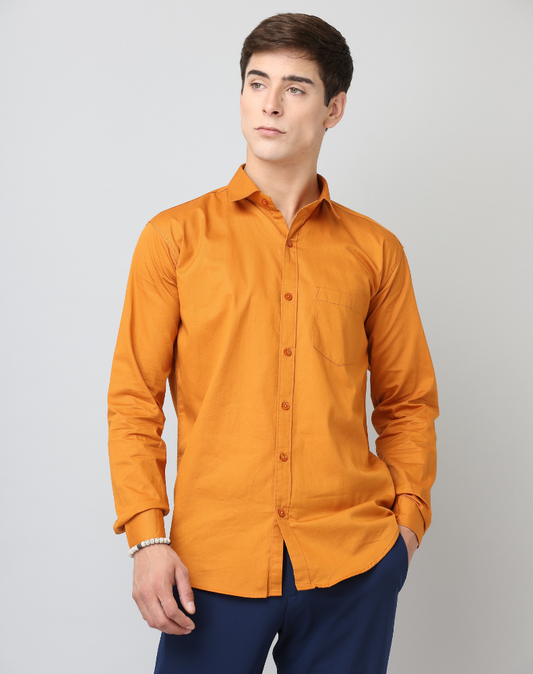 Frankshirt Mustard Solid Tailored Fit Cotton Casual Shirt for Man - Frankshop.in