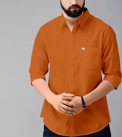 Premium Cotton Blend Solid Shirts (Orange) - Frankshop.in