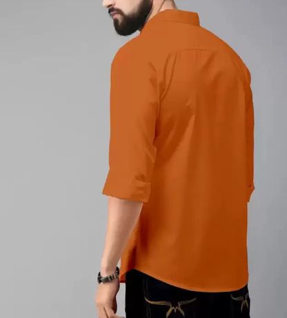 Premium Cotton Blend Solid Shirts (Orange) - Frankshop.in