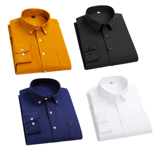 Combo of 4 Cotton Shirt for Man ( Mustard,Black,Navy Blue and White ) - Frankshop.in